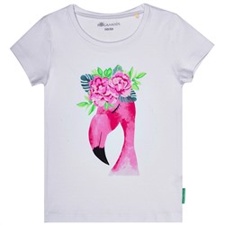 Белая футболка для девочки с фламинго