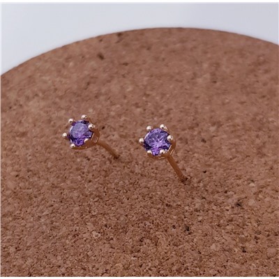 Серьги гвоздики коллекция "Xuping ML" покрытие позолота, фиолетовый камень, 60503, арт.647.788