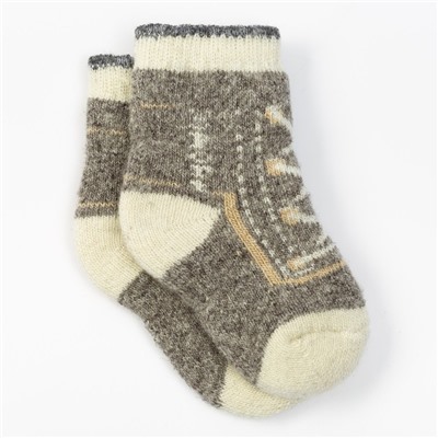 Носки детские шерстяные «Кеды-шнуровка», цвет бежевый, размер 14