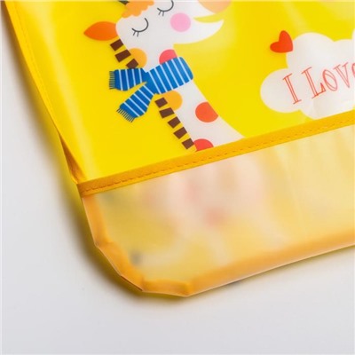 Нагрудник для кормления/слюнявчик непромокаемый  на кнопках, с карманом «Жираф», цвет желтый