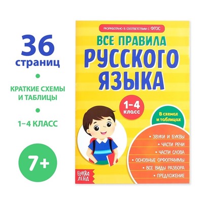 Сборник шпаргалок «Все правила по русскому языку для начальной школы», 36 стр.