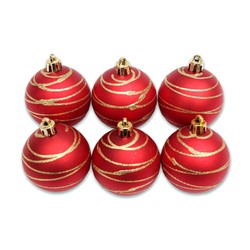 Набор новогодних  красных матовых шаров с узором "Праздничный серпантин" 6 см (6 шт.)