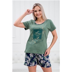 Костюм женский футболка и шорты из кулирки Элис зеленый