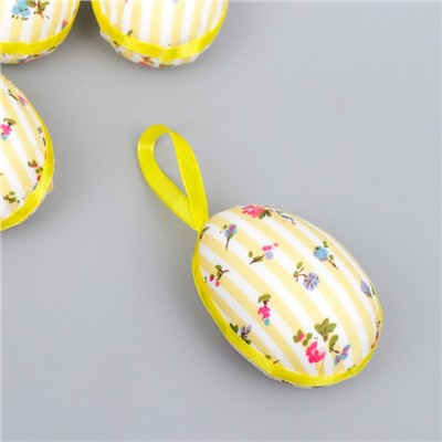 Декор пасхальный подвеска "Яйцо - полоски, цветочки" набор 4 шт МИКС 7х5 см