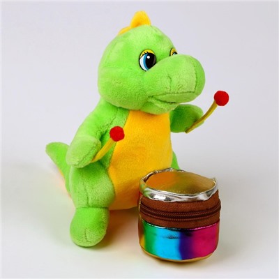 Мягкая игрушка «Дракон», с барабаном, 15 см, цвет зелёный