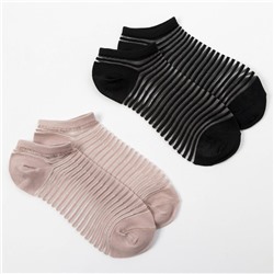 Набор стеклянных женских носков 2 пары "Полосочки", р-р 35-37 (22-25 см), цвет роз/черн