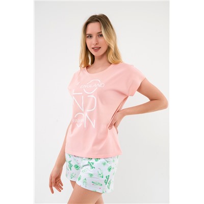 Пижама женская из футболки и шорт из кулирки Алиса розовый