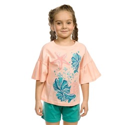 Комплект из футболки и шорт для девочек, рост 104 см, цвет персиковый