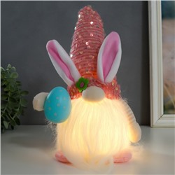 Кукла интерьерная свет "Гном в колпаке с зайчьими ушами, пайетки" розовый 30х8х8 см