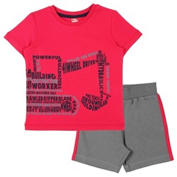 CAK 9873 Комплект для мальчика (футболка, шорты), красный-серый