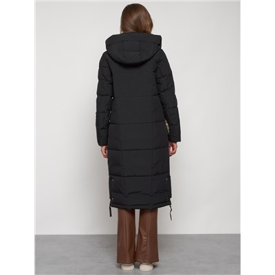Пальто утепленное с капюшоном зимнее женское черного цвета 132132Ch