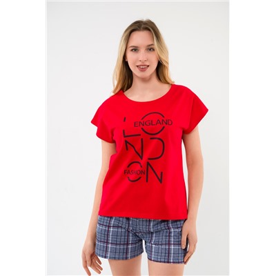 Пижама женская из футболки и шорт из кулирки Алиса красный