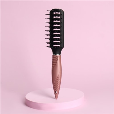 Расчёска массажная, вентилируемая, прорезиненная ручка, 4,5 × 23,5 см, цвет чёрный/розовый
