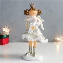 Сувенир полистоун "Принцесса в серебристом платье с белым зайчиком" 11х9,5х21,5 см