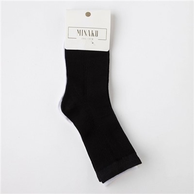 Набор подростковых носков 2 пары MINAKU «Бамбук», цвет чёрный/белый, размер 35-38 (22-24 см)