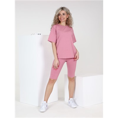 Спортивный костюм "Фитоняша" розовый футболка с велосипедками (М-853)