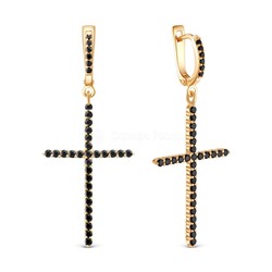 Серьги кресты из золочёного серебра с чёрными фианитами