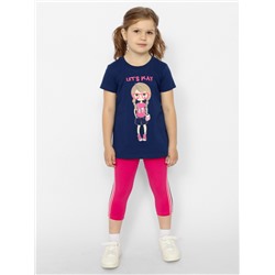 CWKG 90150-41 Комплект для девочки (футболка, брюки типа "легинсы"),темно-синий