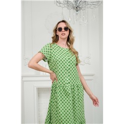 Платье женское из кулирки Кармелита бело-зеленый горошек