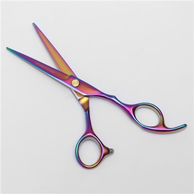 Ножницы парикмахерские с упором «Premium», загнутые кольца, лезвие — 5,5 см, цвет хамелеон