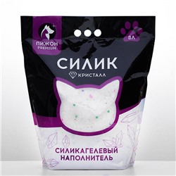 Наполнитель силикагелевый "Пижон Premium Crystal", колотый, 8 л