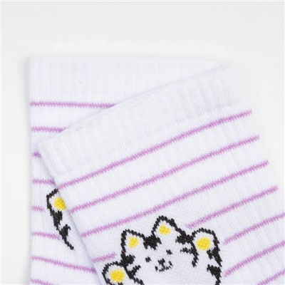 Носки детские, цвет белый/принт котик, размер 14
