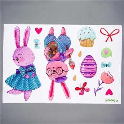 Наклейка пластик интерьерная цветная "Кролики" 40х60 см
