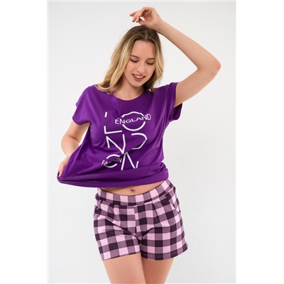 Пижама женская из футболки и шорт из кулирки Алиса фиолетовый