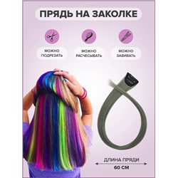 Цветная прядь на заколке/ Канекалон на заколках, 60 см