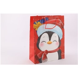 Пакет подарочный с мат.лам. и глиттером 31*40*12см (XL) Милый пингвинёнок