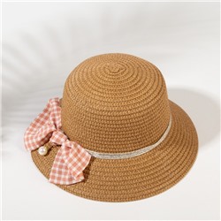 Шляпа для девочки MINAKU с бантом, цвет коричневый, р-р 52