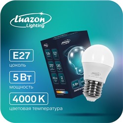 Лампа cветодиодная Luazon Lighting, G45, 5 Вт, E27, 450 Лм, 4000 К, дневной свет