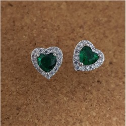 Серьги гвоздики сердечки, коллекция "Дубай", покрытие посеребрение, цвет камня: зеленый, 37142, арт. 847.658