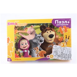 Мозаика "puzzle" maxi 24 + раскраска "Маша и Медведь" (Анимаккорд)