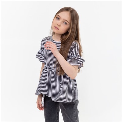 Джемпер (футболка) для девочки, цвет белый/серый, рост 110 см