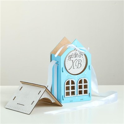 Коробка деревянная, 13.5×11.5×21 см "ХВ", подарочная упаковка, голубой