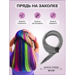 Цветная прядь на заколке/ Канекалон на заколках, 60 см