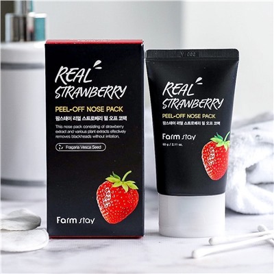 Маска-плёнка с экстрактом клубники, Farm Stay Real Strawberry Peel-Off Nose Pack