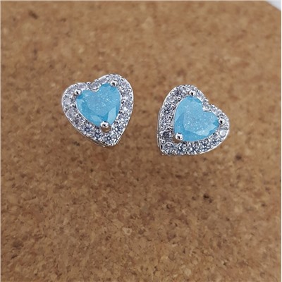 Серьги гвоздики сердечки, коллекция "Дубай", покрытие посеребрение, цвет камня: голубой, 37142, арт. 847.656