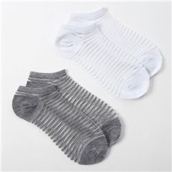 Набор стеклянных женских носков 2 пары "Полосочки", р-р 35-37 (22-25 см), цвет сер/бел