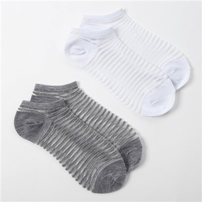 Набор стеклянных женских носков 2 пары "Полосочки", р-р 35-37 (22-25 см), цвет сер/бел