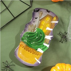 Блюдо стеклянное сервировочное Доляна «Хэллоуин. Кекс зелёный», 20×10,5 см