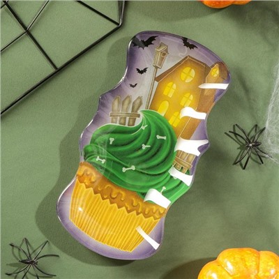 Блюдо стеклянное сервировочное Доляна «Хэллоуин. Кекс зелёный», 20×10,5 см