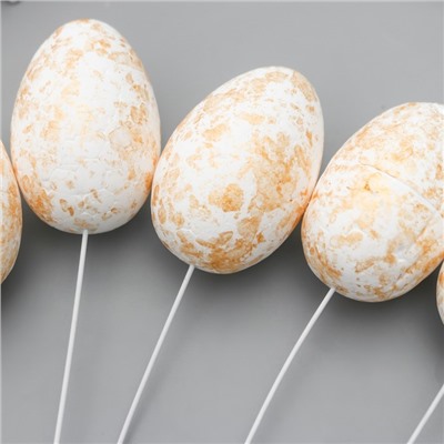 Декор пасхальный на палочке "Яйцо - белое с золотом" набор 6 шт 6х4х4 см