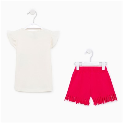 Комплект (футболка/шорты) для девочки, цвет белый/коралл, рост 104
