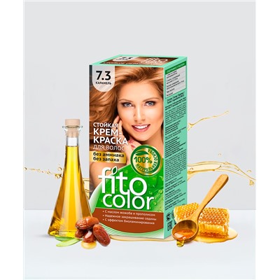 Стойкая крем-краска для волос серии Fito Сolor, тон 7.3 карамель