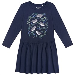 Тёмно-синее платье для девочки с птицами