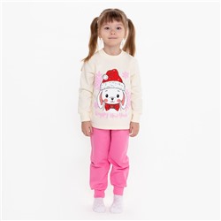 Пижама новогодняя для девочки, цвет светло-бежевый/ярко-розовый, рост 110-116 см