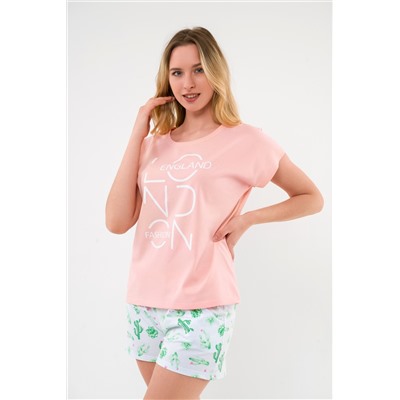 Пижама женская из футболки и шорт из кулирки Алиса розовый