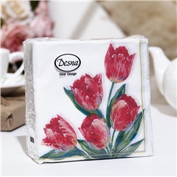 Салфетки бумажные Desna Design "Красные тюльпаны",1 слоя,24x24,40 листов
